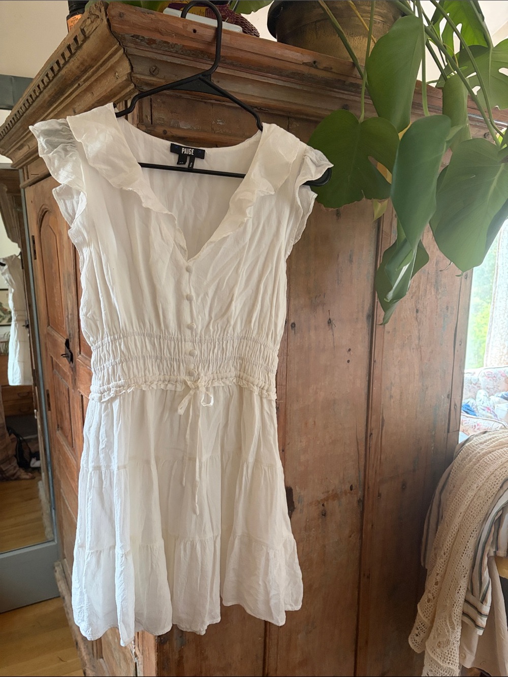 PAIGE White Ruffle-Trim Mini Dress